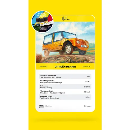 Maquette voiture Citroen Mehari - Version 1 1:24 - Starter Kit - Heller 56760