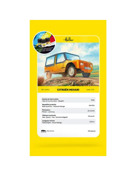 Maquette voiture Citroen Mehari - Version 1 1:24 - Starter Kit - Heller 56760