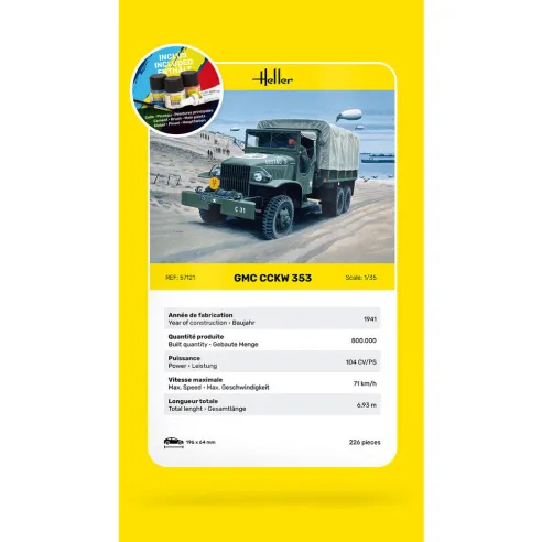 Maquette véhicule militaire Gmc Us-Truck 1:35 - Starter Kit - Heller 57121
