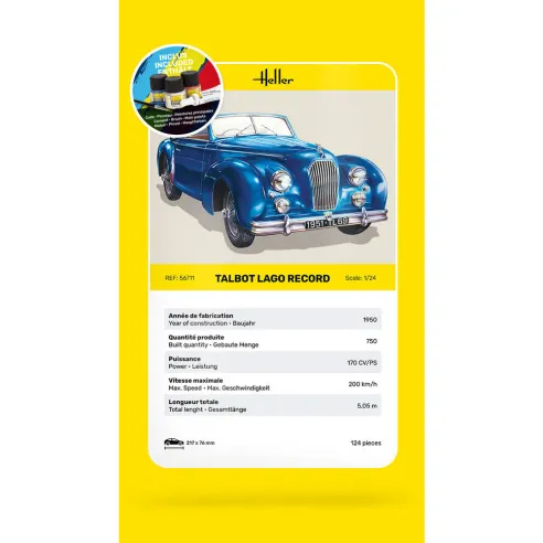 Maquette voiture Talbot Lago Record 1:24 - Starter Kit - Heller 56711