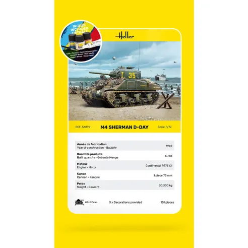 Maquette char M4 Sherman D 1:72 - Starter Kit - Heller 56892