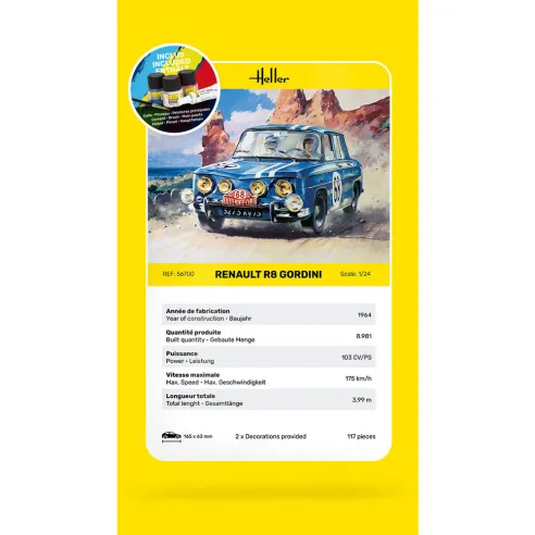 Maquette voiture Renault R8 Gordini 1:24 - Starter Kit - Heller 56700