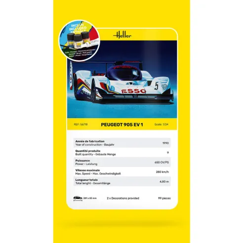 Maquette voiture Peugeot 905 Ev 1 1:24 - Starter Kit - Heller 56718