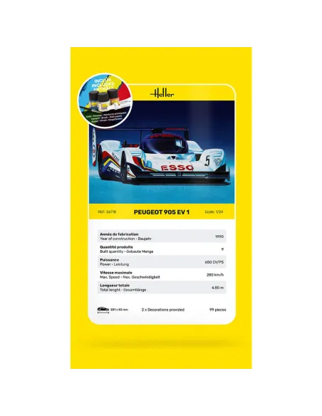 Maquette voiture Peugeot 905 Ev 1 1:24 - Starter Kit - Heller 56718