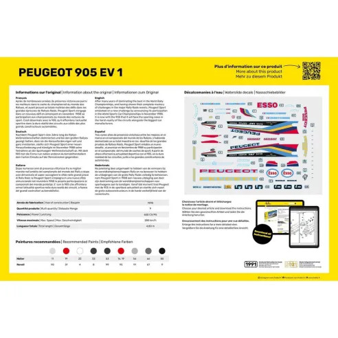 Maquette voiture Peugeot 905 Ev 1 1:24 - Starter Kit - Heller 56718