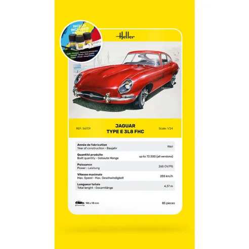 Maquette voiture Jaguar Type E 3L8 Fhc 1:24 - Starter Kit - Heller 56709