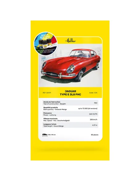 Maquette voiture Jaguar Type E 3L8 Fhc 1:24 - Starter Kit - Heller 56709