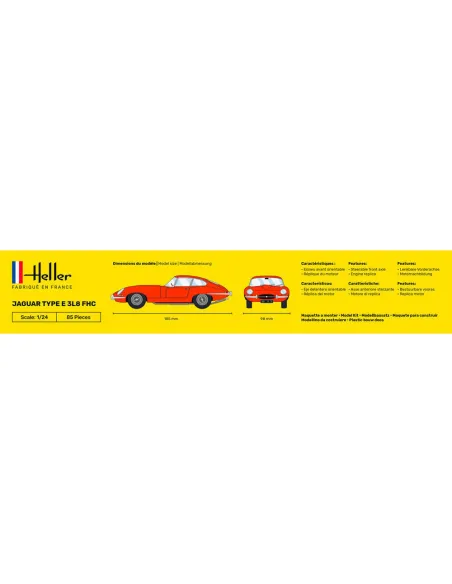 Maquette voiture Jaguar Type E 3L8 Fhc 1:24 - Starter Kit - Heller 56709