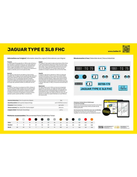Maquette voiture Jaguar Type E 3L8 Fhc 1:24 - Starter Kit - Heller 56709