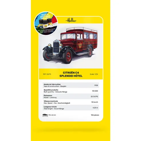 Maquette voiture Citroen C4 "Splendid Hotel 1:24 - Starter Kit - Heller 56713