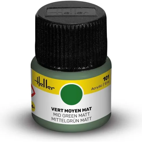 Peinture Acrylique 101 vert moyen mat 12ml - Heller 9101