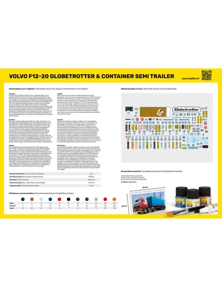 Maquette camion F12-20 Globetrotter & Container semi trailer 1:32 - Starter Kit - Heller 57702