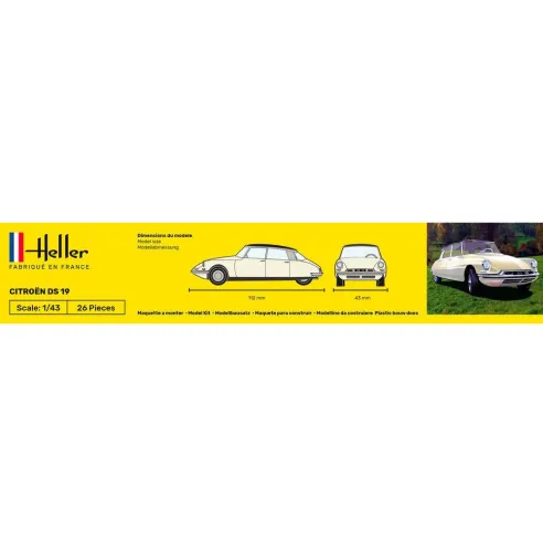Maquette voiture Citroen Ds 19 1:43 - Starter Kit - Heller 56162