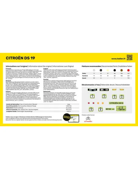 Maquette voiture Citroen Ds 19 1:43 - Starter Kit - Heller 56162