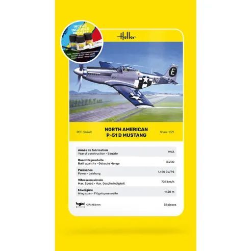 Maquette avion P-51 Mustang 1:72 - Starter Kit - Heller 56268