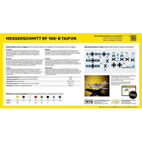 Maquette avion Messerschmitt Bf 108 B Taifun 1:72 - Heller 80231