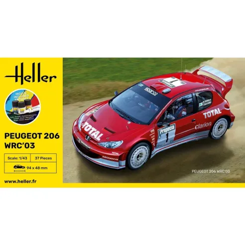 Maquette de voiture Peugeot 206 Wrc'03 1/43 - Starter Kit - Heller 56113