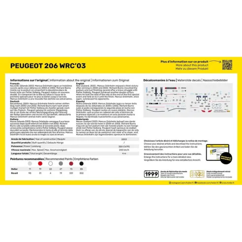 Maquette de voiture Peugeot 206 Wrc'03 1/43 - Starter Kit - Heller 56113