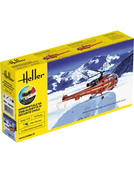 Maquette hélicoptère Alouette Iii Sécurité Civile 1:72 - Starter Kit - Heller 56289
