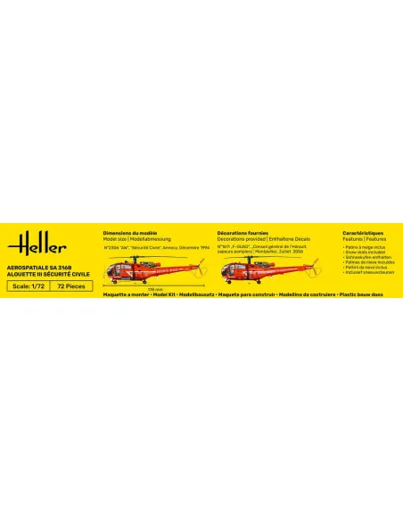 Maquette hélicoptère Alouette Iii Sécurité Civile 1:72 - Starter Kit - Heller 56289
