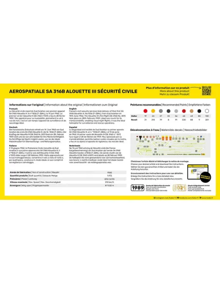 Maquette hélicoptère Alouette Iii Sécurité Civile 1:72 - Starter Kit - Heller 56289