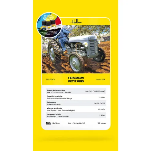 Maquette Tracteur Ferguson Le Petit Gris 1:24 - Starter Kit - Heller 57401