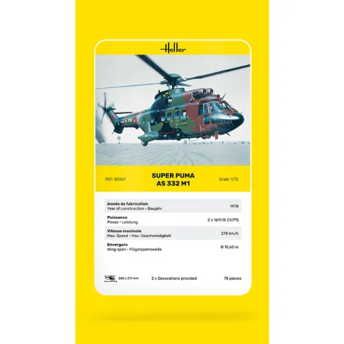 Maquette hélicoptère Super Puma As 332 M1 1:72 - Heller 80367
