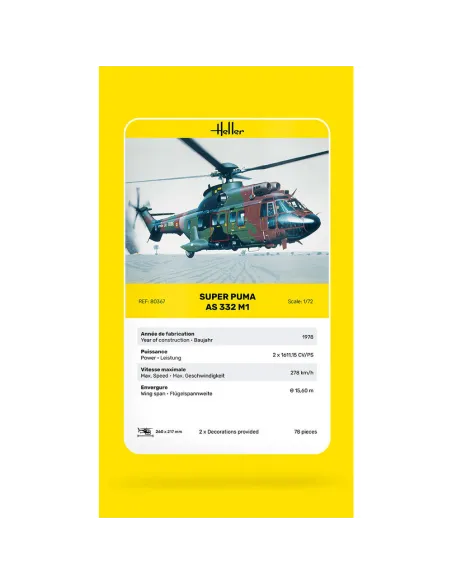 Maquette hélicoptère Super Puma As 332 M1 1:72 - Heller 80367