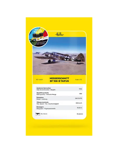 Maquette avion Messerschmitt Bf 108 B Taifun 1:72 - Starter Kit - Heller 56231