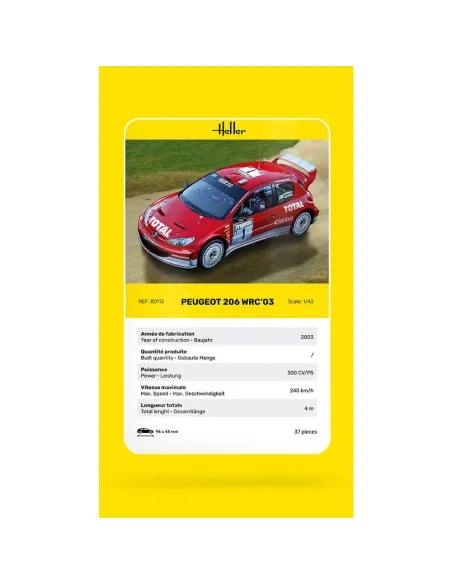 Maquette de voiture Peugeot 206 Wrc'03 1/43 - Heller 80113
