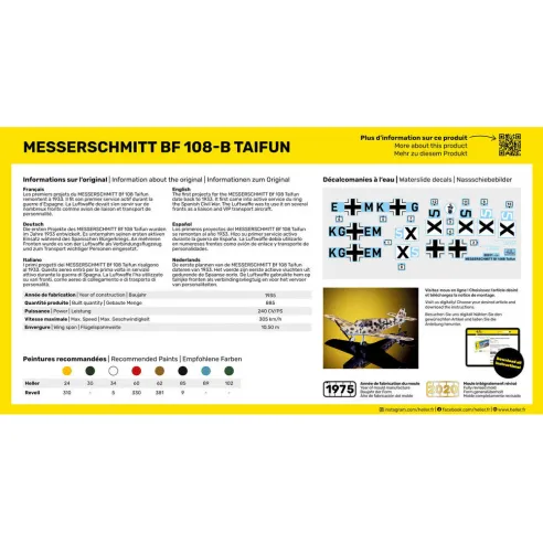 Maquette avion Messerschmitt Bf 108 B Taifun 1:72 - Starter Kit - Heller 56231