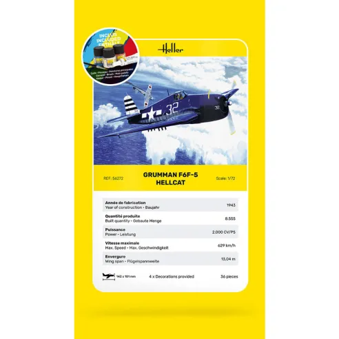 Maquette avion F6F Hellcat 1:72 - Starter Kit - Heller 56272