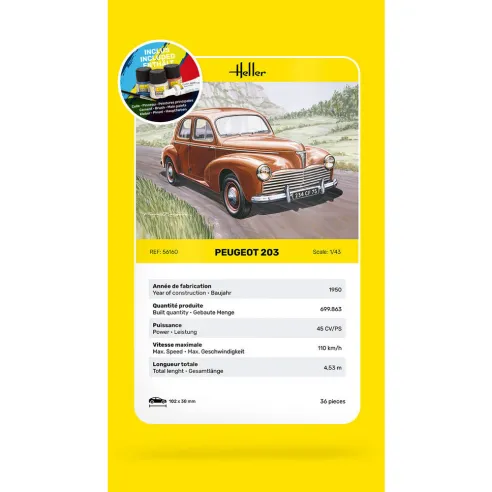 Maquette voiture Peugeot 203 1:43 - Starter Kit - Heller 56160