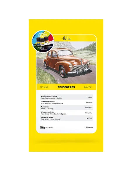 Maquette voiture Peugeot 203 1:43 - Starter Kit - Heller 56160