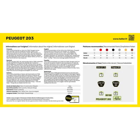 Maquette voiture Peugeot 203 1:43 - Starter Kit - Heller 56160
