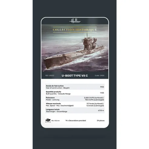 Maquette sous-marin Boot Type Vii C 1:400 - Heller 81002