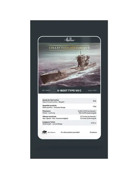 Maquette sous-marin Boot Type Vii C 1:400 - Heller 81002