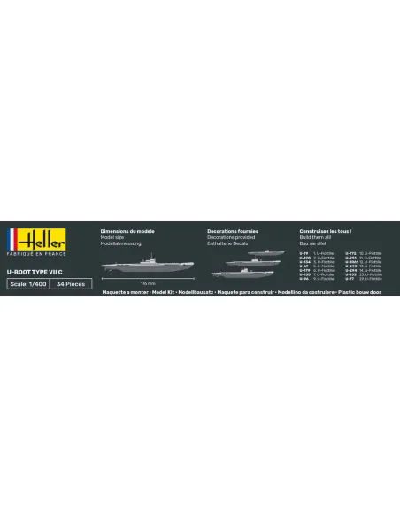 Maquette sous-marin Boot Type Vii C 1:400 - Heller 81002