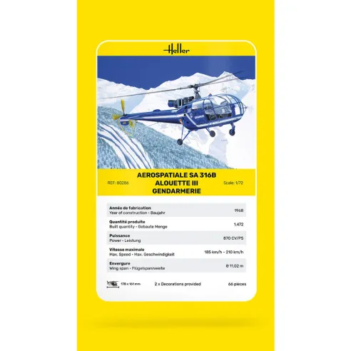 Maquette hélicoptère Sa 316 Alouette Iii Gendarmerie 1:72 - Heller 80286