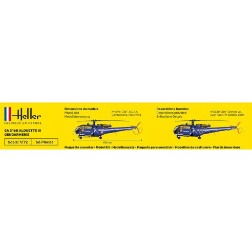Maquette hélicoptère Sa 316 Alouette Iii Gendarmerie 1:72 - Heller 80286
