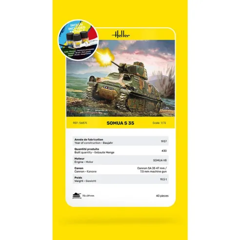 Maquette militaire Somua S35 1/72 - Starter Kit - Heller 56875