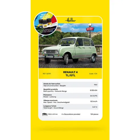 Maquette voiture Renault 4TL/Gtl 1:24 - Starter Kit - Heller 56759