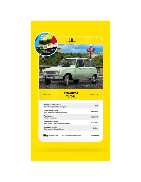 Maquette voiture Renault 4TL/Gtl 1:24 - Starter Kit - Heller 56759