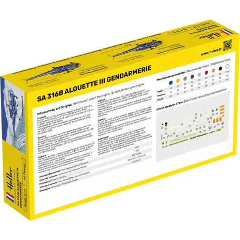 Maquette hélicoptère Sa 316 Alouette Iii Gendarmerie 1:72 - Starter Kit - Heller 56286