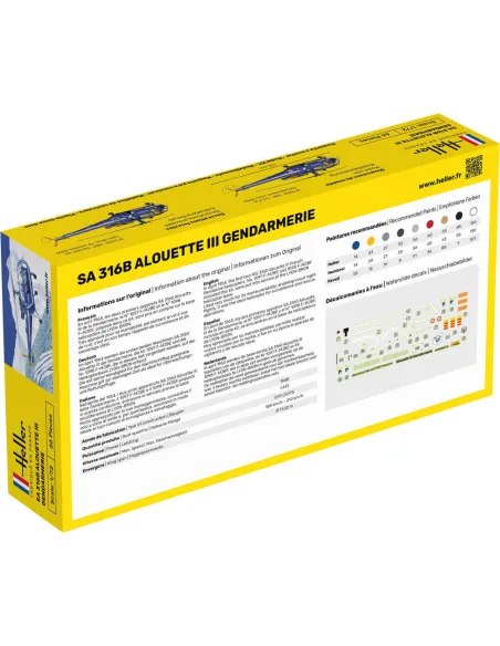 Maquette hélicoptère Sa 316 Alouette Iii Gendarmerie 1:72 - Starter Kit - Heller 56286