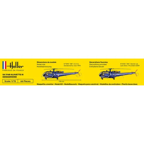 Maquette hélicoptère Sa 316 Alouette Iii Gendarmerie 1:72 - Starter Kit - Heller 56286
