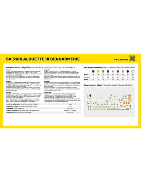 Maquette hélicoptère Sa 316 Alouette Iii Gendarmerie 1:72 - Starter Kit - Heller 56286