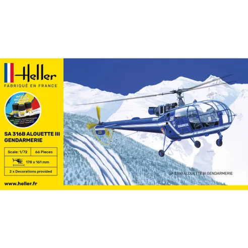 Maquette hélicoptère Sa 316 Alouette Iii Gendarmerie 1:72 - Starter Kit - Heller 56286
