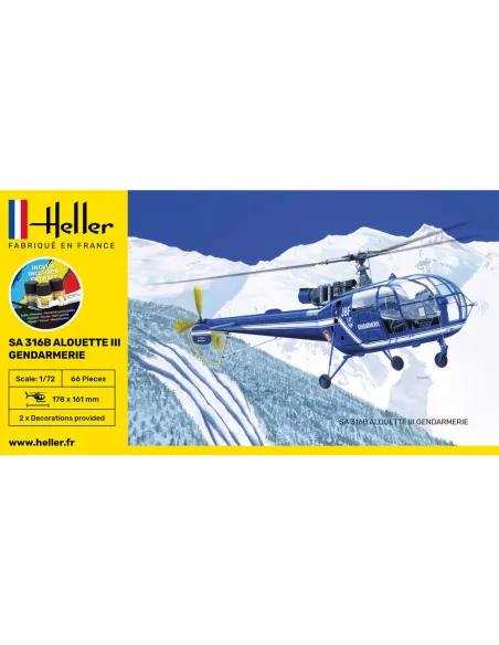 Maquette hélicoptère Sa 316 Alouette Iii Gendarmerie 1:72 - Starter Kit - Heller 56286