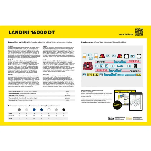 Maquette Tracteur Landini 16000 Dt 1:24 - Starter Kit - Heller 57403